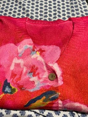 Bright Fuchsia Floral V-Neck Sweater Cardigan